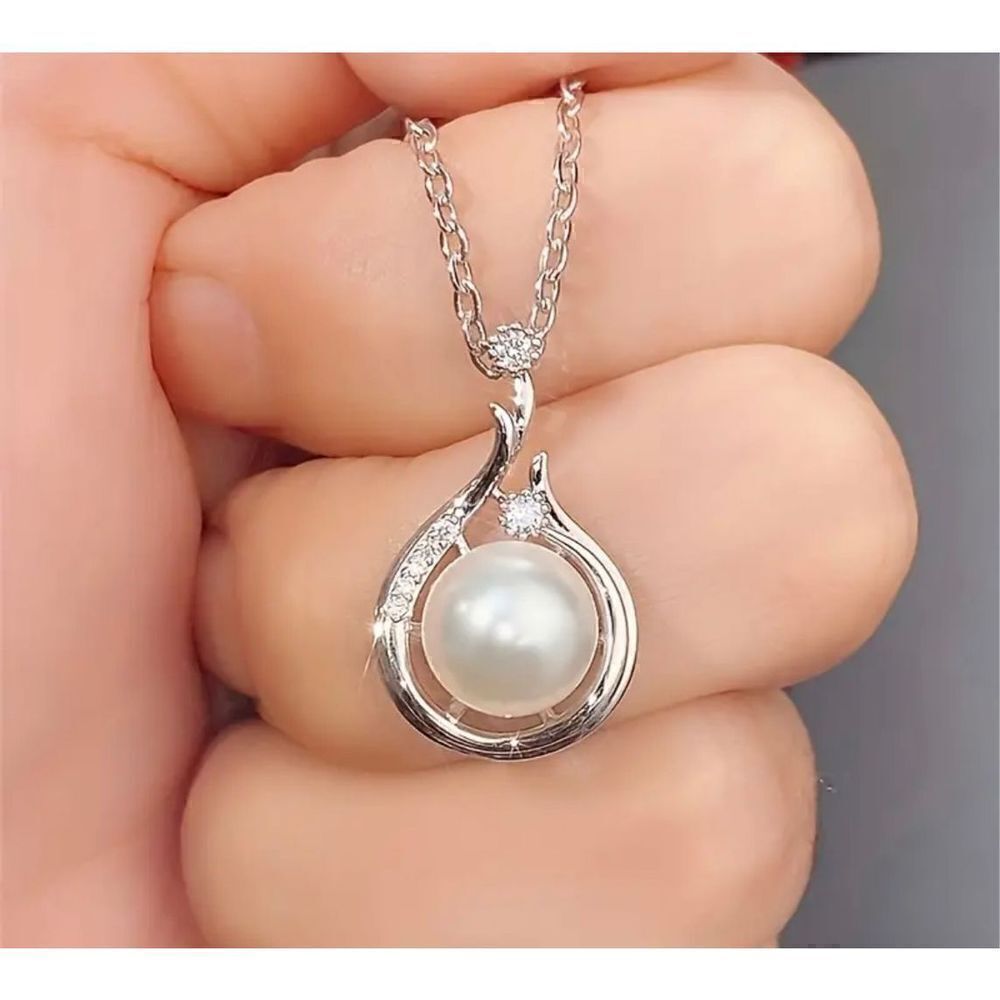Copper Silver Plated Necklace Platinum Faux Pearl Pendant Niche Fine Clavicle Ch